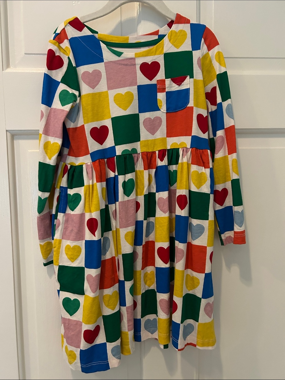 Mini Boden Multi-Color Heart Patchwork Long Sleeve Dress